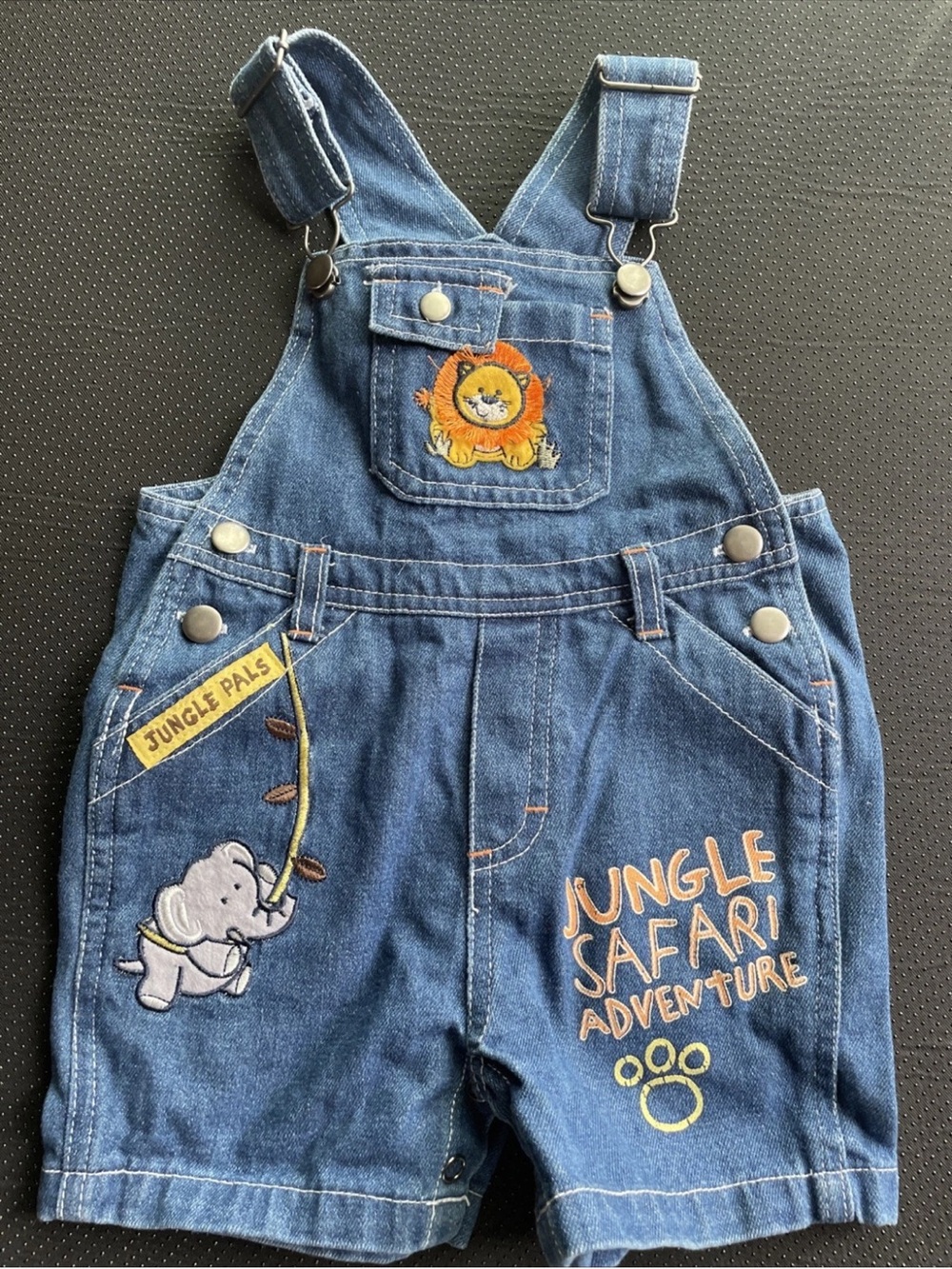 Blue Denim Kids Short Overalls with Jungle Safari Embroidery